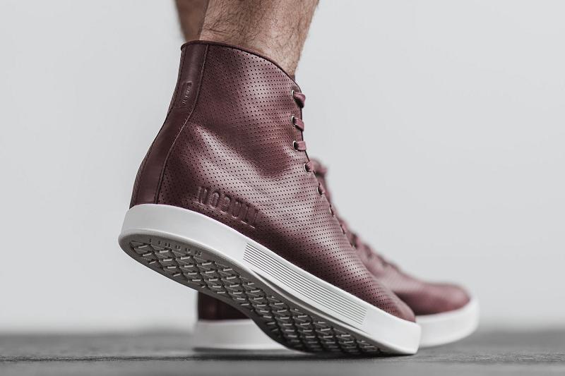 Men's Nobull High-Top Burgundy Leather Trainers Burgundy | SG S2363G